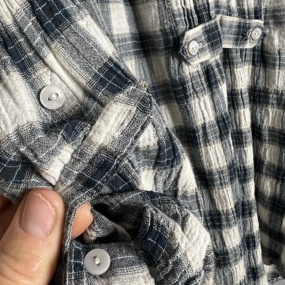Free People Tunic XS Black‎ Cotton Plaid Country Chic Preppy Shirt Button Blue